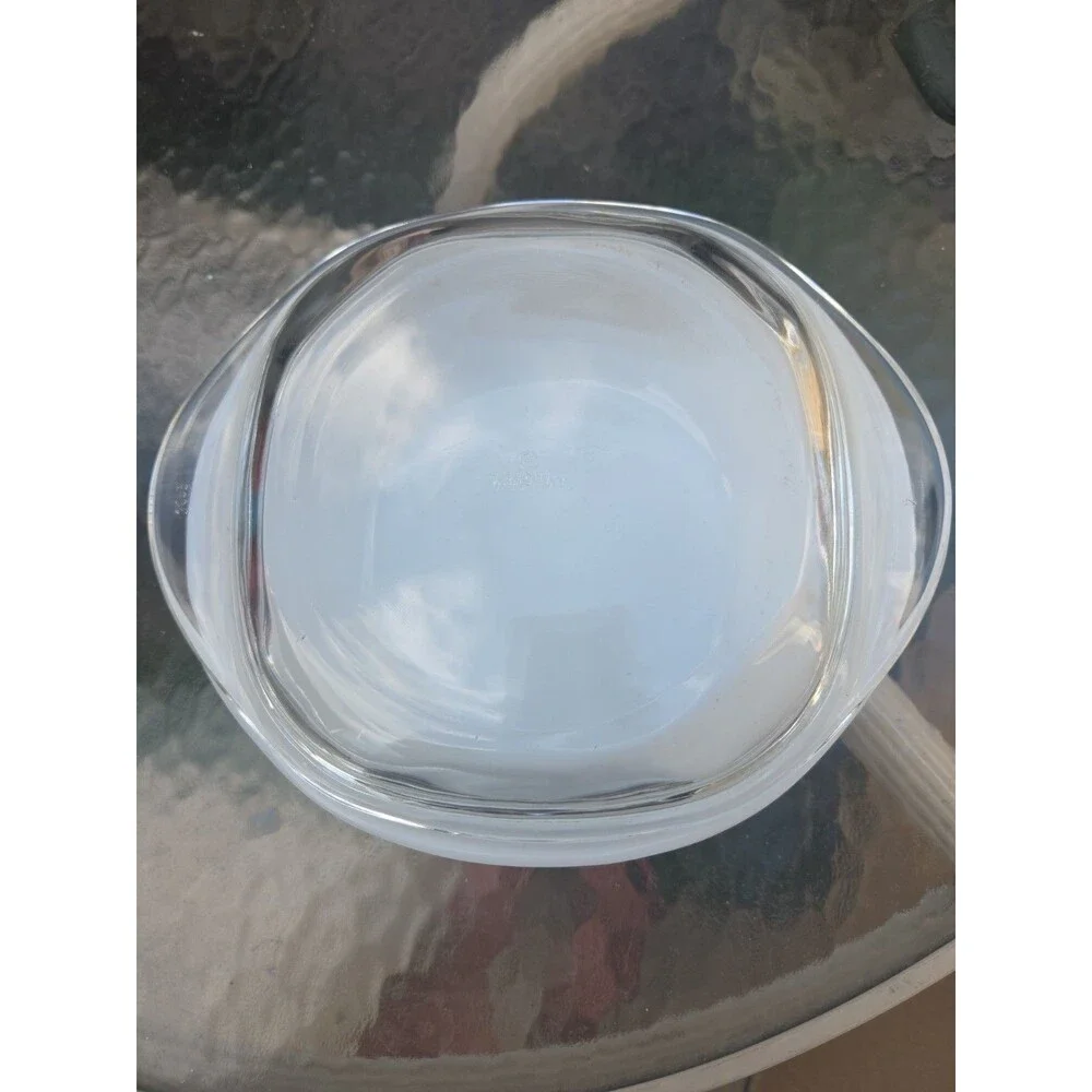 Vtg Pyr-O-Rey 8 Inch Casserole Baking Dish Milk Glass Flowers With Lid Pyrex